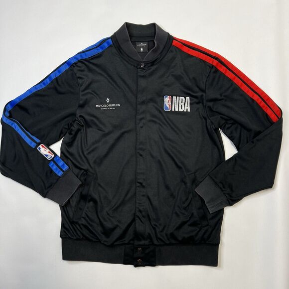 Marcelo Burlon Milan NBA Bomber Jacket Black Red Men’s Size Large Snap Button - Picture 1 of 12